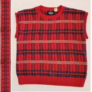 VTG 90s WOOLRICH Red Plaid Cotton Sweater Vest Sz L Preppy Unisex School Girl